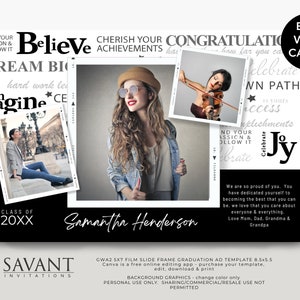 Modèle d'annonce d'annuaire d'une demi-page - Graduation Tribute - Graduation Word Art-Film Slide Frame graphique - GWA2