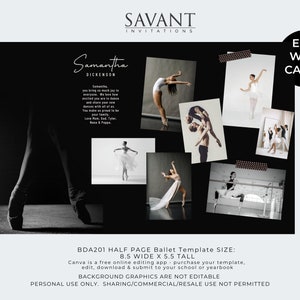 Half Page Dance Recital Program Ad Template, Ballet, Elegant Editable 8.5x5.5 Photo Collage Dance Ad, CANVA TEMPLATE, BDA201