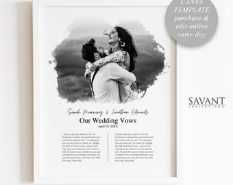 Foto de votos de boda - Plantilla Canva editable, regalo de boda, regalo de recuerdo de aniversario de boda, personalizado, carta + 16x20, WVP50