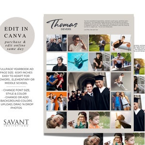 Collage de fotos del anuncio tributo del anuario, imprimible, editar en línea el mismo día en Canva, Girl or Guy Grad, 17 espacios fotográficos, CANVA TEMPLATE, YBA504