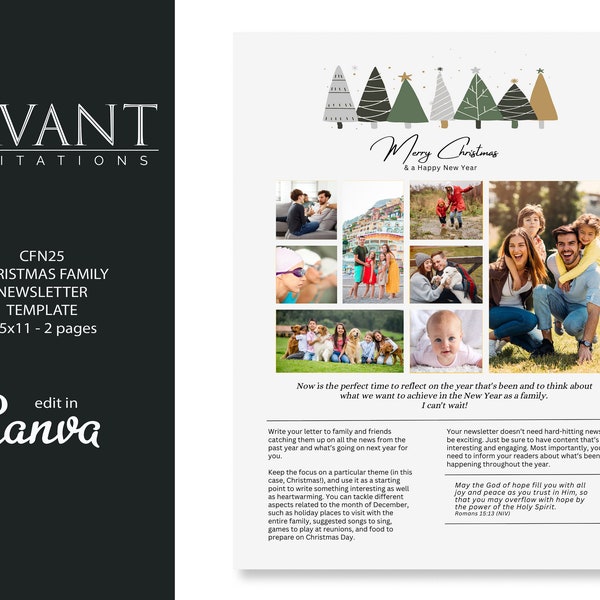 Christmas Family Newsletter Template - customize in Canva - Year in Review template - US letter size
