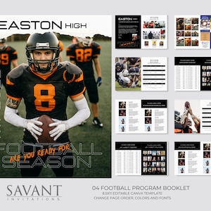 Football Program Template, Senior Night Program, magazine styled design for print or online promotion, Booster Clubs, Football Teams, 04.  Designed by Savant Invitations.