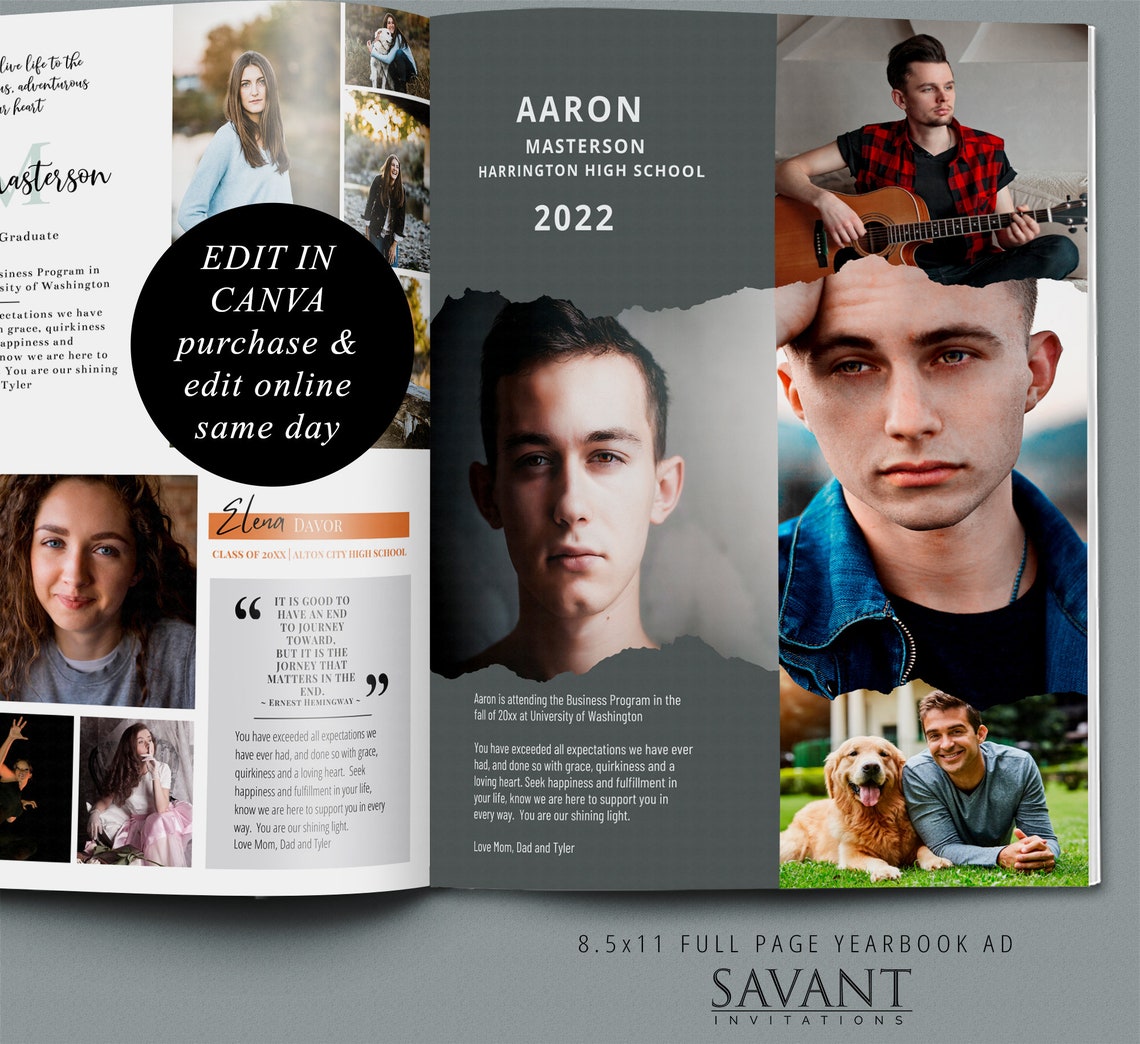 Yearbook Ad Template Canva Template Guy DIY Editable | Etsy