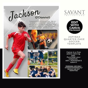 Jaarboek kwartaalpagina voetbalsjabloon - advertentiepaginasjabloon afstuderen eerbetoon - sportprogrammaadvertentie - bewerken en personaliseren in canva - 2SPYBA3