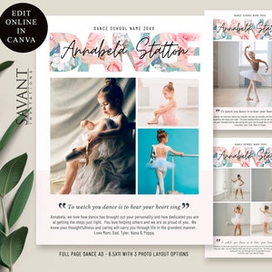 Full Page Dance Recital Ad, Dance Recital Program Ad, Canva Template, Edit & Personalize your full-page photo Dance Ad, PINK, DRA1F