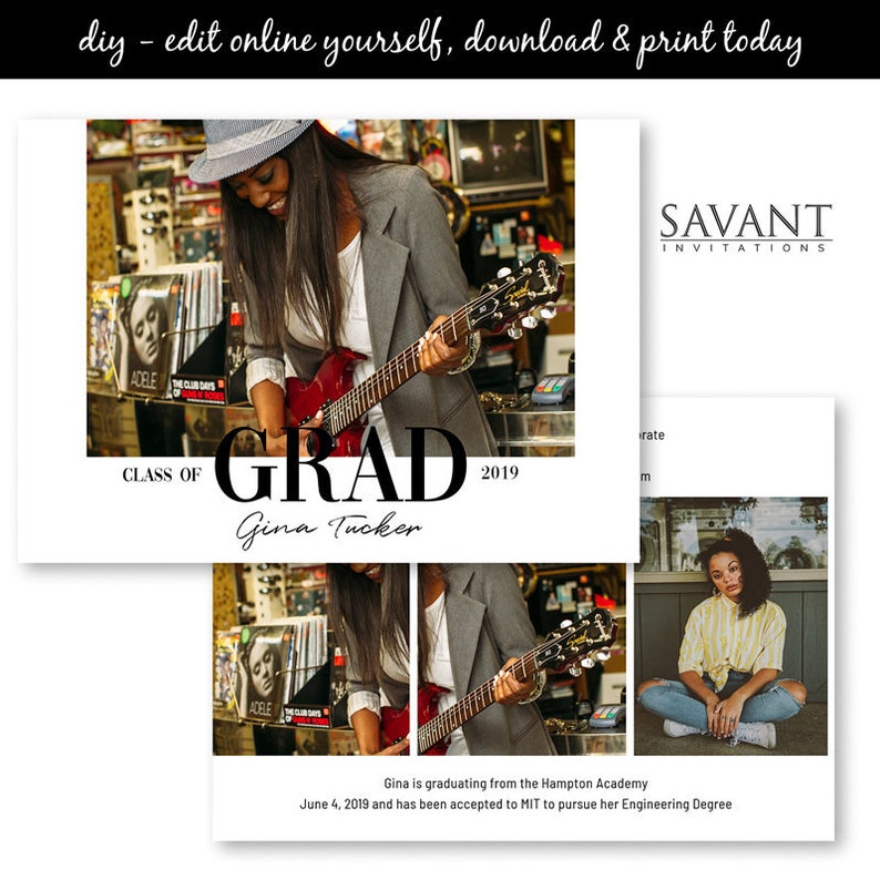 graduation card editable photo card template 5x7 edit download print grad announcement invitation gc20h free online graduation announcements