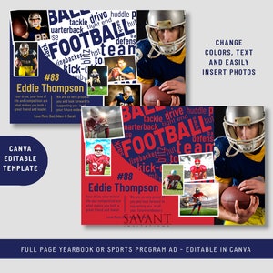 Half Page Football Yearbook Ad Template, Sports Program Ad, editable in CANVA, 8.5x5.5 Photo Collage, FYA2