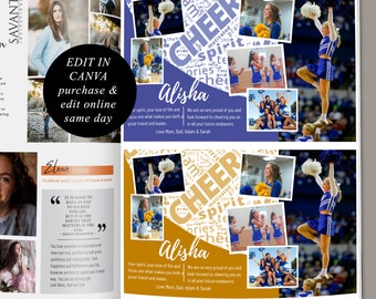 Half Page Cheer Yearbook Ad Template, Sports Program Ad, editable in CANVA, Half Page 8.5x5.5 Photo Collage, CHYA2