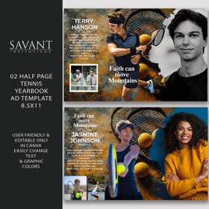 Plantilla de página de homenaje a la graduación de tenis de media página del anuario - Anuncio del programa de tenis deportivo - Editar y personalizar en Canva - 02HPTYBA
