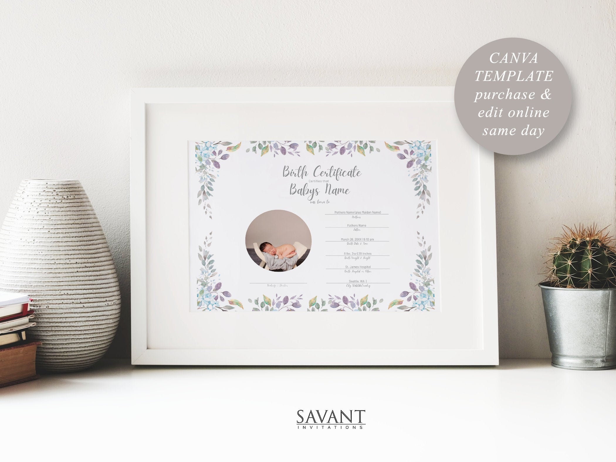 Printable Birth Certificate for a Newborn Boy Edit Yourself - Etsy