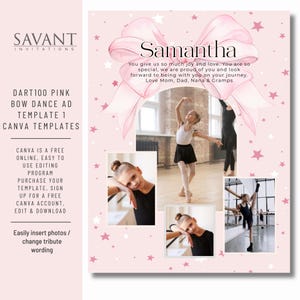 NOWOŚĆ! Pink Bow Coquette Dance Recital Ad Template - Pod gwiazdami Rocznik Tribute - Cała strona - Zabawny projekt edytowalny w Canva - DART100