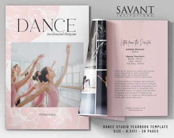 Plantilla de baile, Álbum del anuario de estudio, Diseño de estilo revista de 8,5 x 11, 26 páginas, Diseños fáciles de personalizar en Canva, 01DSYB