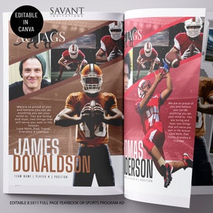 Customized Football Yearbook Ad plus Poster Template, Sports Photo Collage, CANVA TEMPLATE, Personalized Editable Gift, FWAP22