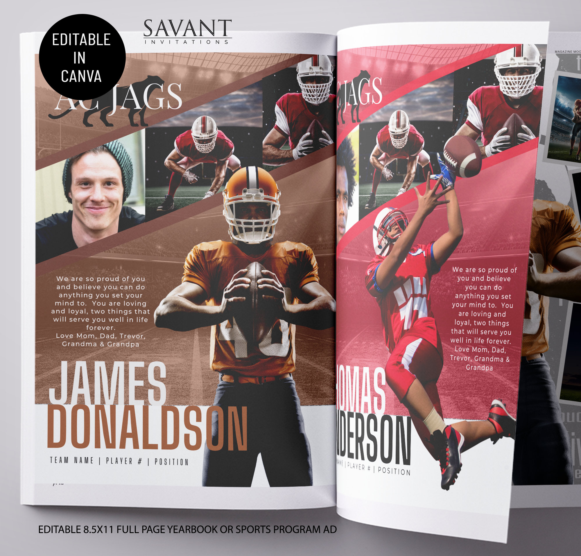 Customized Football Yearbook Ad plus Poster Template, Sports Photo Collage, CANVA TEMPLATE, Personalized Editable Gift, FWAP22