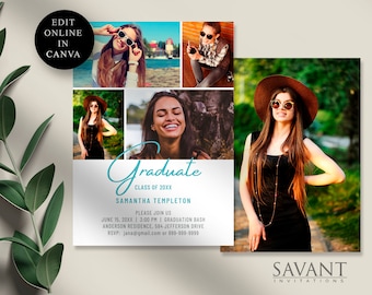 Graduation Announcement, Editable, Printable, Graduation Invitation, Photo Collage Graduation Card, CANVA TEMPLATE, 5x7, GA28