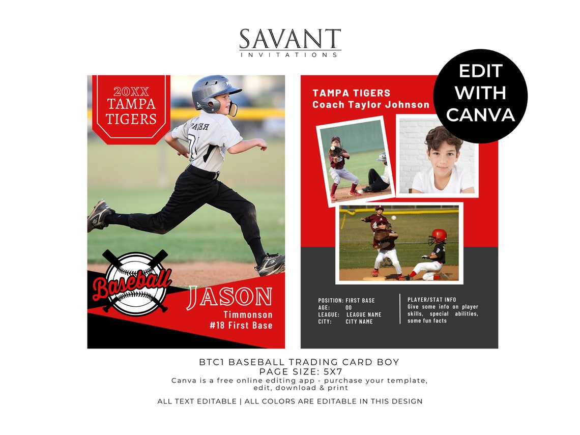 Baseball Trading Card Template Editable in Canva 5x7 Memory Etsy Baseball Trading Card Template Editable in Canva 5x7 Memory Etsy