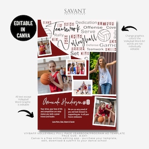 Volleyball Yearbook Ad Full Page, Sports Program Ad, editable in CANVA, 8.5x11 Photo Collage, V1YBAFP