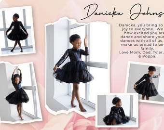 Dance Recital Program Ad Template, Pink Floral, Edit - Personalize your HALF PAGE 8.5 w x 5.5 h Photo Dance Ad, Canva Template, DA45HP