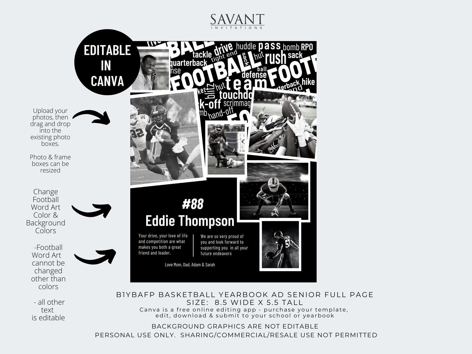 Full Page Football Yearbook Ad Template Black and White - Etsy Sweden