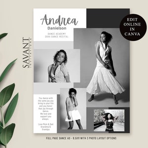 Dance Recital Ad Template, Dance Recital Program Ad, Editable FULL PAGE Photo Dance Ad, Minimalist, Yearbook, Canva Template, DA18FP