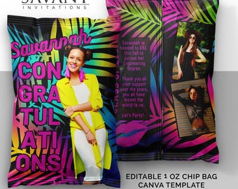 Neon Chip Bag Template - easy to edit and personalize in Canva - fits 1 oz chip bag