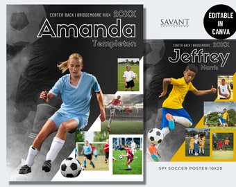 Plantilla de póster deportivo Plantilla de fútbol personalizada, Collage de fotos deportivas, Regalo de graduación editable, PLANTILLA CANVA, 16X20, SP1