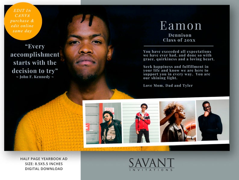 Yearbook Ad HALF PAGE Graduation Yearbook Ad Canva Template Etsy