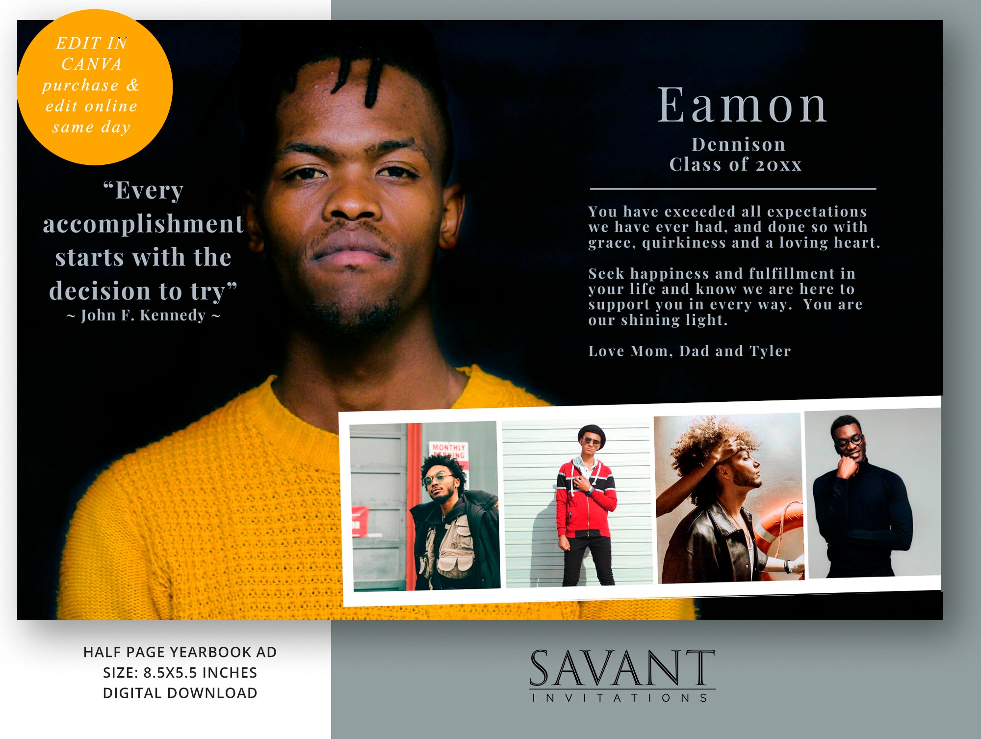 Yearbook Ad HALF PAGE Graduation Yearbook Ad Canva Template Etsy