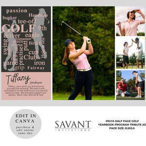 Modèle de golf, hommage à un programme sportif, annonce d'hommage aux parents d'une demi-page pour un diplômé senior ou un athlète, annuaire, annonce de programme sportif, 01GYA