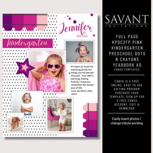¡Nuevo! Plantilla de página completa para anuario de preescolar - Anuncio de graduación de preescolar y primaria - Pretty in Pink - KPDC2FP