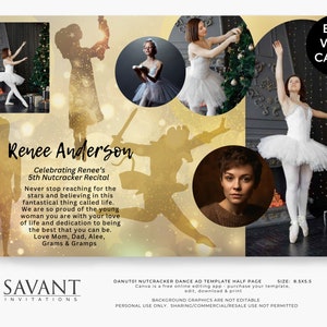 May include: A promotional flyer for Renee Anderson's 5th Nutcracker Recital. The design features images of ballerinas in white tutus, with text that reads "Never stop reaching for the stars and believing in this fantastical thing called life."