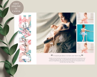 Plantilla de anuncio de recital de baile, floral. Personaliza tu anuncio de baile con foto de media página (5,5 x 8,5 pulgadas). Moderna. PLANTILLA CANVA. ROSA. DAFP2.