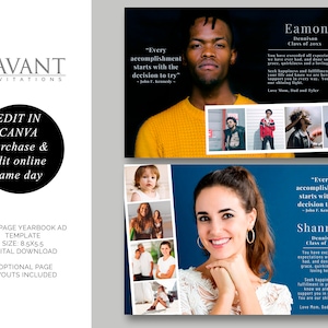 Annonce pour annuaire - une demi-page de publicité pour l'annuaire de fin d'études, publicité hommage à l'annuaire modèle Canva, annuaire de finissants senior 8,5 x 5,5, lycée, YBA20GPa