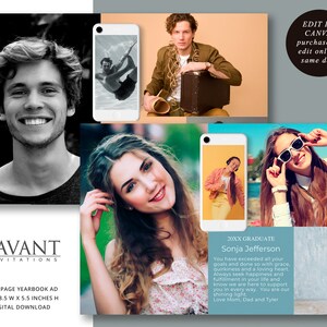 Plantilla Canva de anuncio de anuario de graduación de último año, plantilla de anuncio de media página editable en Canva, fácil de personalizar, niña, niño, YBAG701