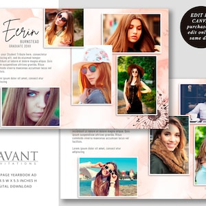 Graduation Yearbook Ad - HALF PAGE Yearbook Ad, CANVA Template, Yearbook Tribute Ad, 8.5x5.5 Senior Graduation Yearbook Ad, YBA29D