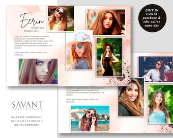 Graduation Yearbook Ad - HALF PAGE Yearbook Ad, CANVA Template, Yearbook Tribute Ad, 8.5x5.5 Senior Graduation Yearbook Ad, YBA29D