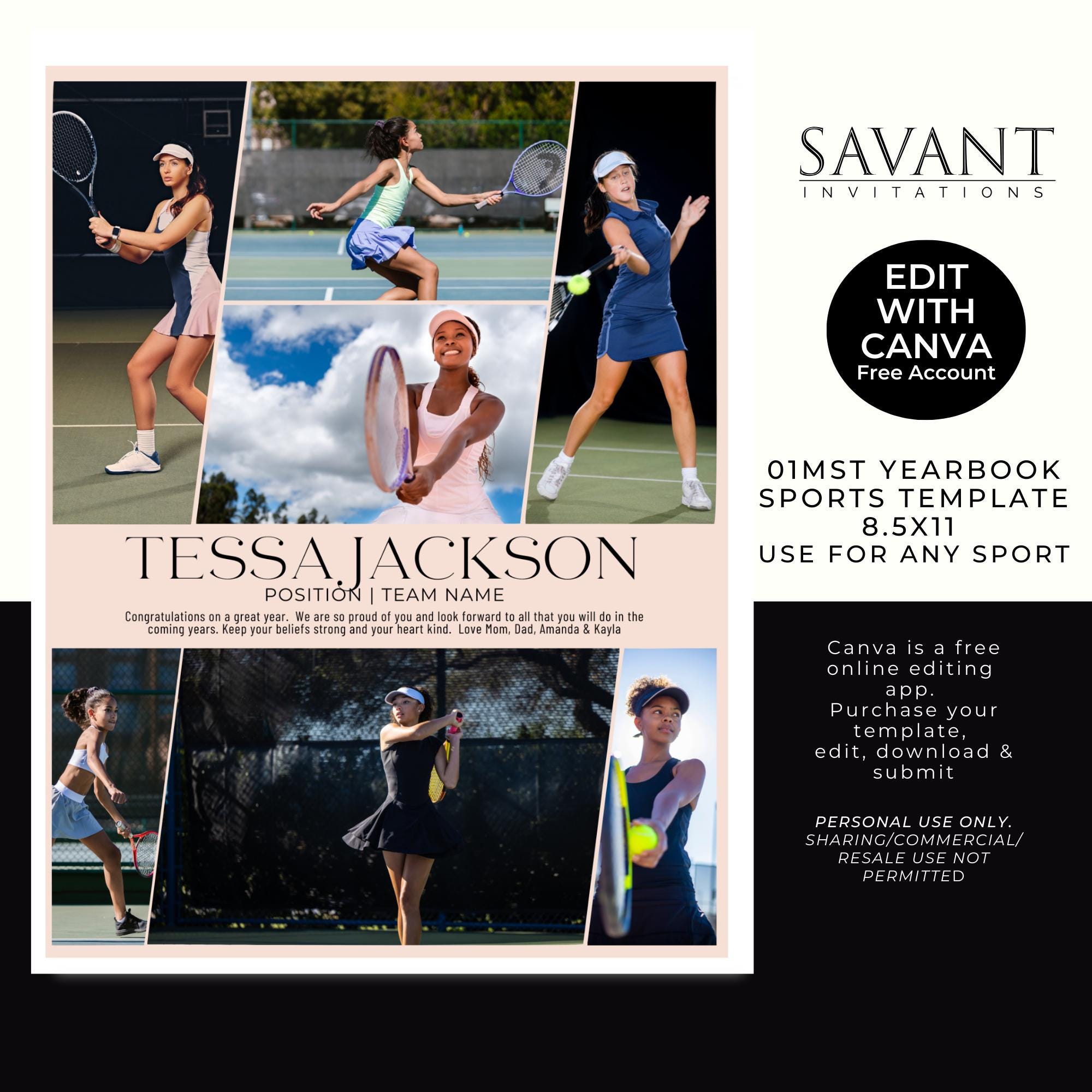 Sports Dedication Example Full Page Yearbook Grad or Sports Ad Program Dedication Template ...