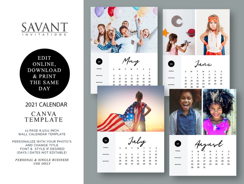 2021 Wall Calendar Personalized Photo Calendar Sunday Start Etsy