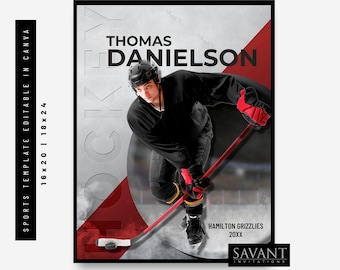 Hockey Sports Poster Template editable in CANVA, High School - Varsity, 2 sizes 16x20 - 18x24 vertical Photo Collage, HSP1