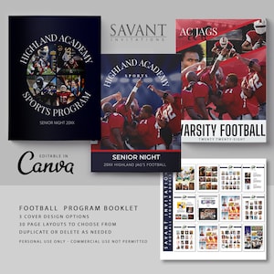 Football Program Template - Senior Night Template - US Letter magazine style design - easy to customize in Canva - 30 pages - FSPBT1