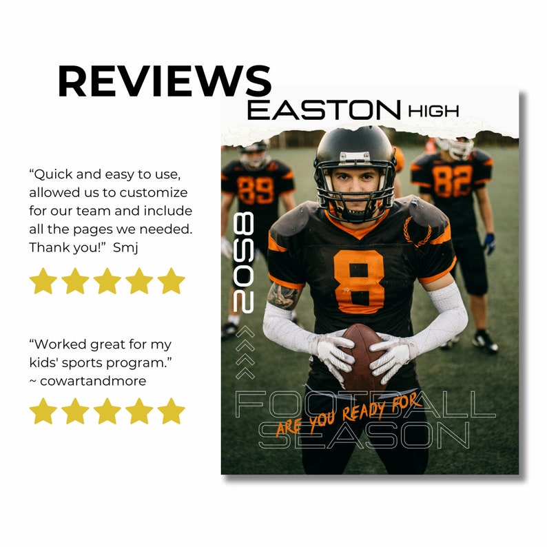 May include: A football player in a black and orange uniform, holding a football. The image includes the text "EASTON HIGH" and "ARE YOU READY FOR FOOTBALL SEASON". The player is wearing a helmet and pads.
