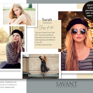 Half Page Graduation Yearbook Ad, Senior Photo Tribute Ad, Canva Template, YBA33C
