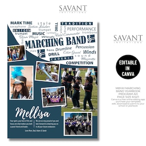 Plantilla de anuncio de anuario de banda de música de página completa, anuncio de programa, editable en CANVA, collage de fotos de 8,5 x 11, MBYA1