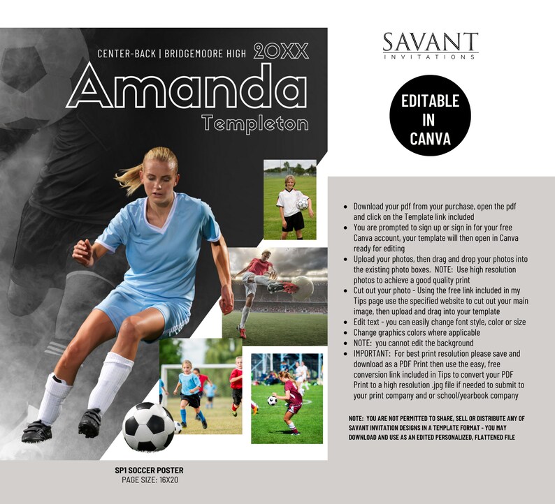 Sports Poster Template Personalized Soccer Template, Sports Photo ...