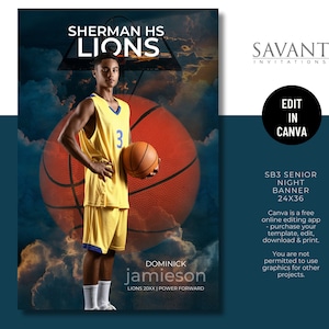 Banner de deportes nocturnos para personas mayores de baloncesto más plantillas de anuncios de programas deportivos gratuitos - editar Canva - para jugadores y entrenadores - 8.5x11 - banner de 24x36 - SB1
