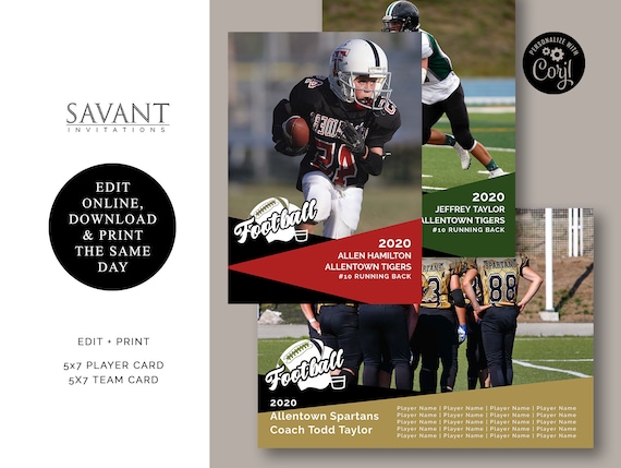 Sports Football Player Team Sports Card Personalize You Edit And Print 5x7 Sports Card Corjl Fpc1