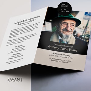 Funeral Template, Canva Template, Memorial Service Program, Printable ...