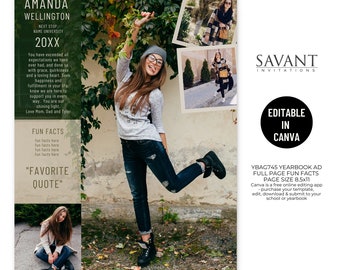 Plantilla de anuncio para anuario, plantilla editable de collage de fotos de página completa para graduación, anuncio de homenaje, plantilla de Canva, YBAG745