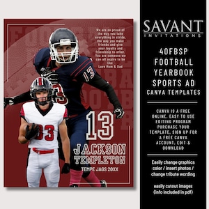 Aangepaste jaarboekadvertentie voetbal, sportfotocollage, CANVA-TEMPLATE, gepersonaliseerd bewerkbaar cadeau, 40FBSP