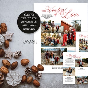 Bearbeitbares Weihnachtsjahr in Rückblick Vorlage, Wunder seiner Liebe, 8,5x11, Fotocollage Newsletter CANVA, Holiday Photo Collage, YIR4FP